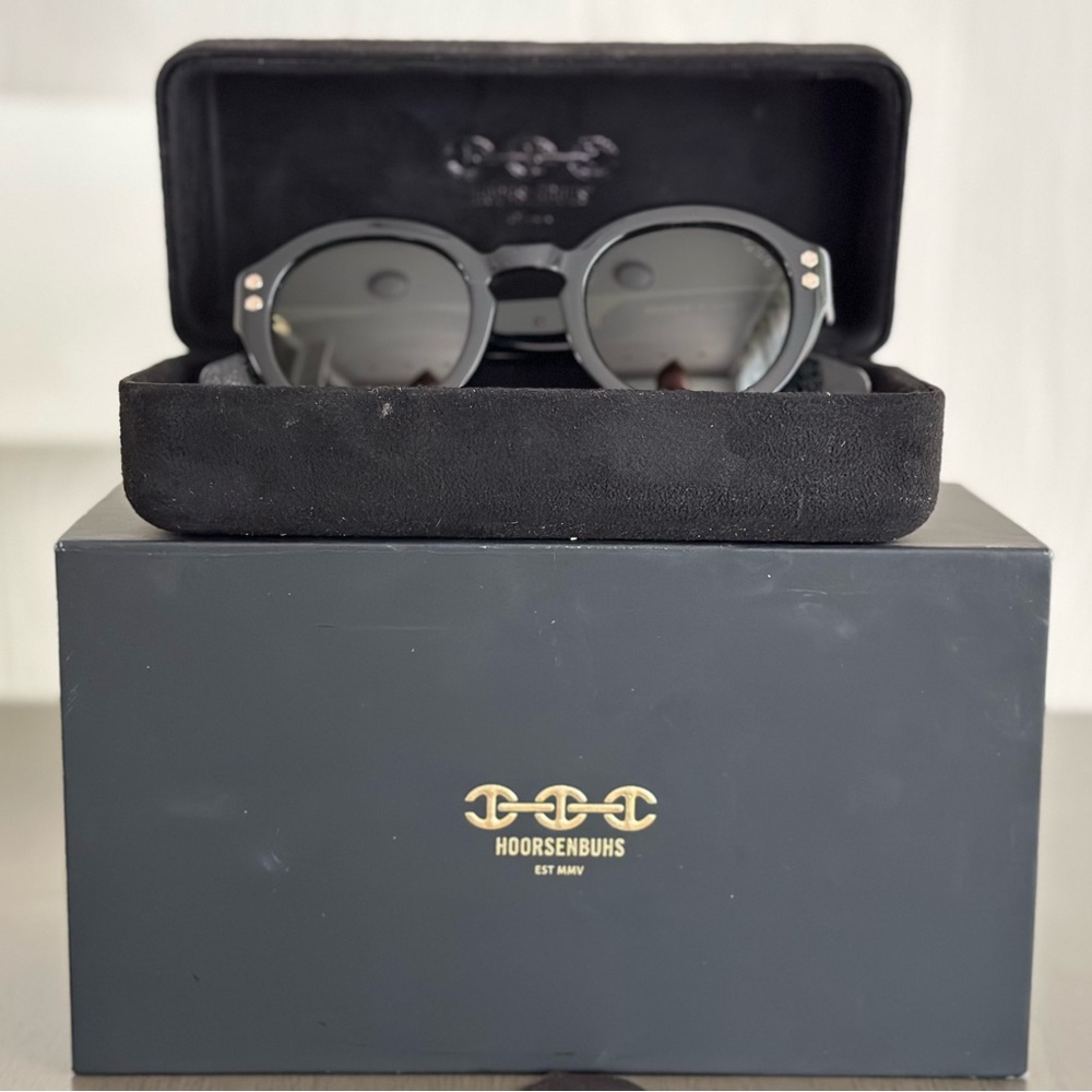 HOORSENBUHS Model III Sunglasses | Black with 24K Gold Trim | Handmade in Japan - Picture 8 of 11